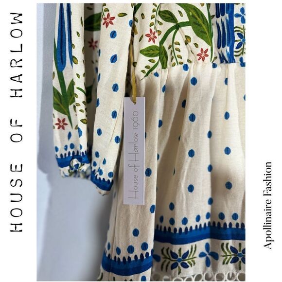 HOUSE OF HARLOW 1960 FLIGHT OF MACAW MAXI DRESS IVORY COMBO MEDIUM NWT - Picture 4 of 6